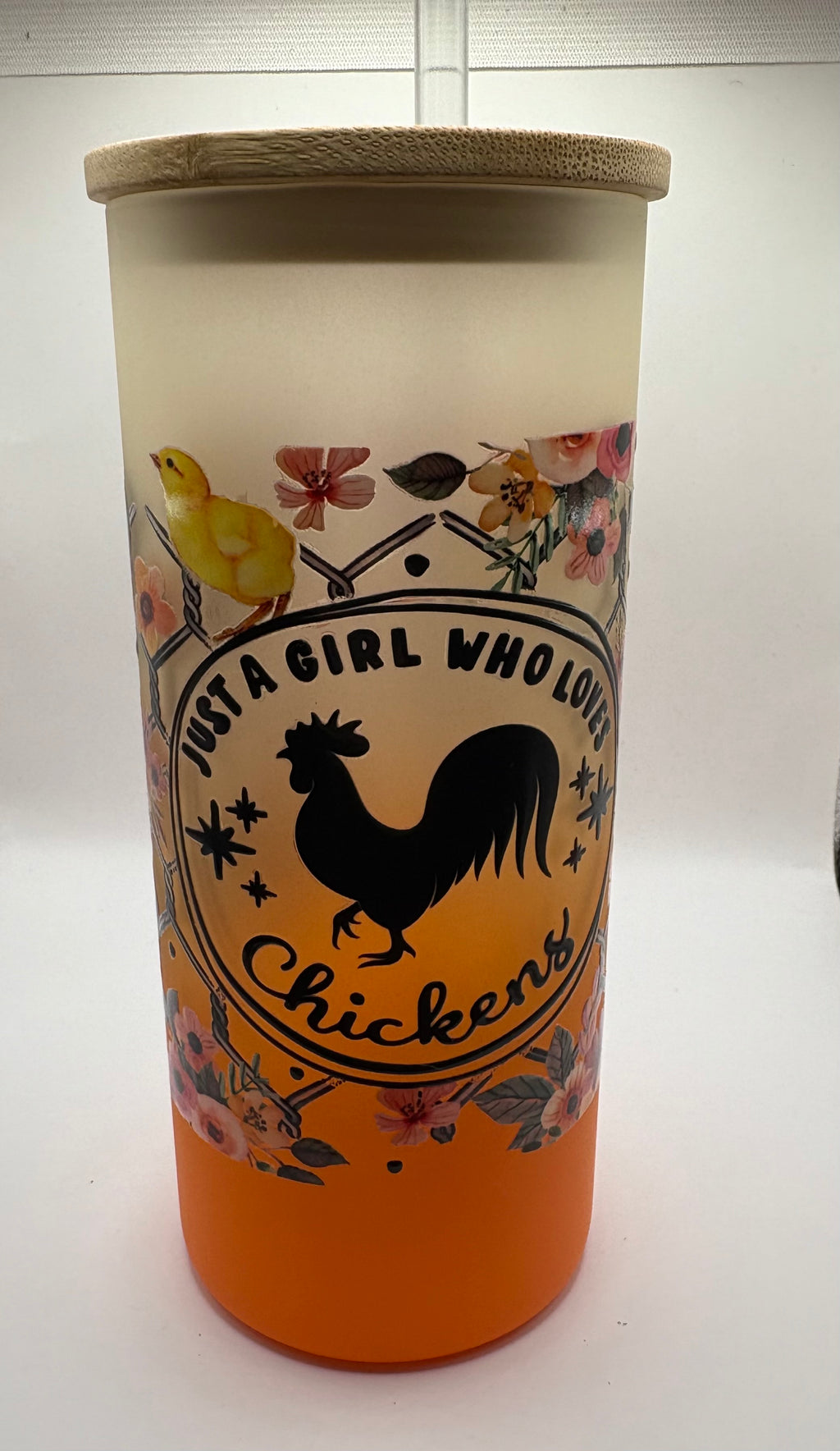 Chickens Frosted Glass Cup