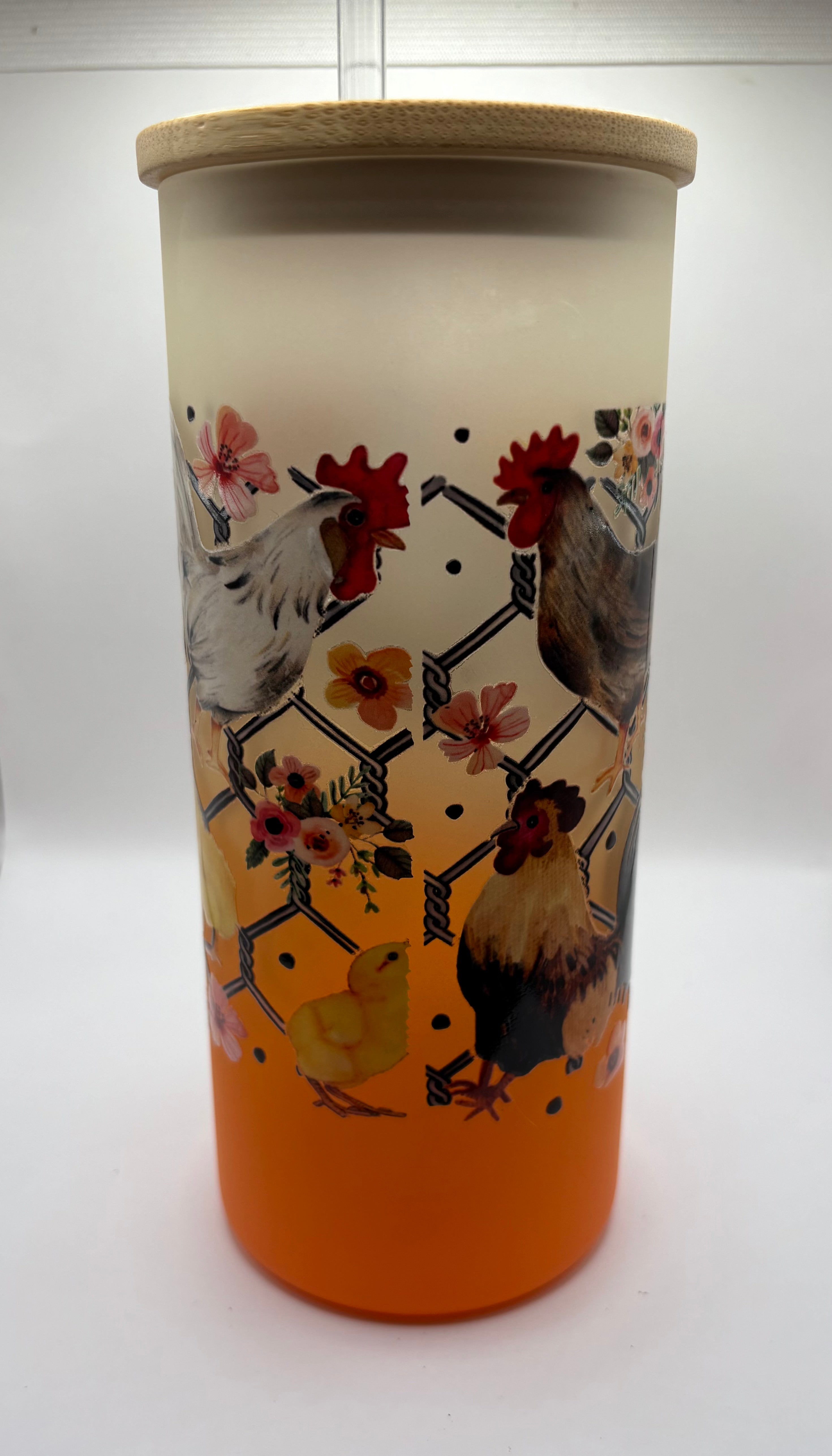 Chickens Frosted Glass Cup