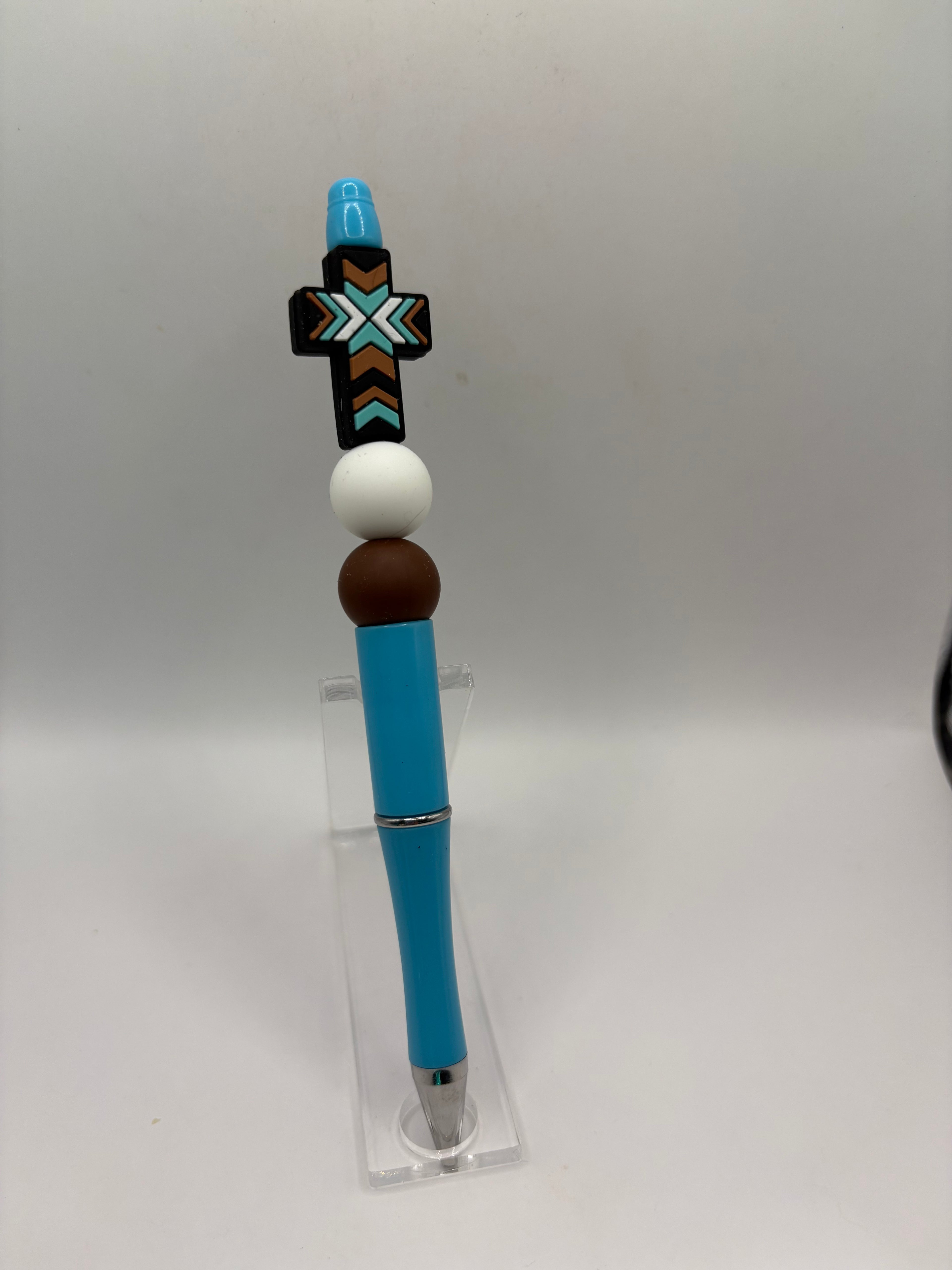 Blue Aztec Cross Breaded Pen