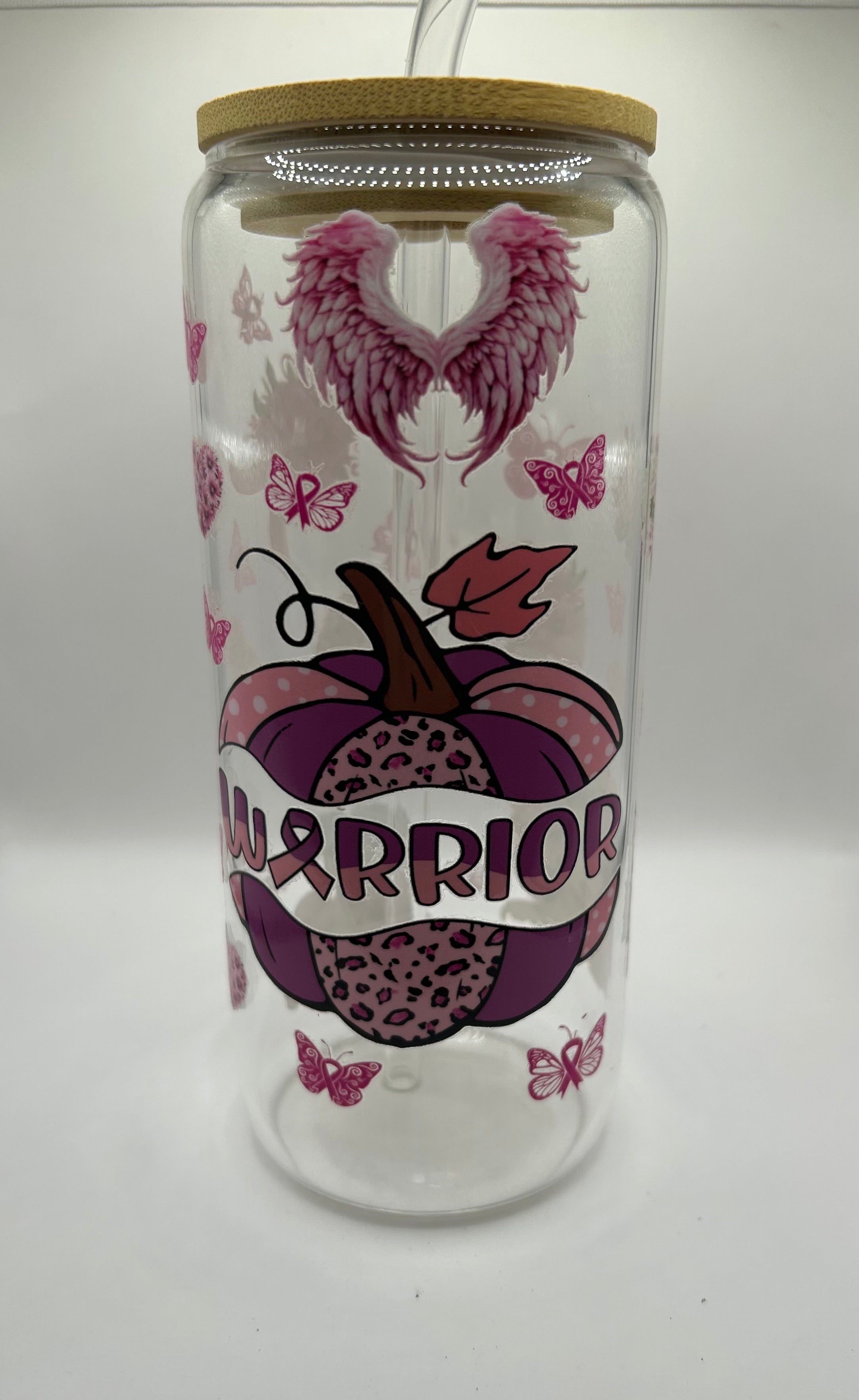 Breast Cancer Warrior Glass Cup